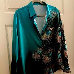 Peacock Print Teal Blouse